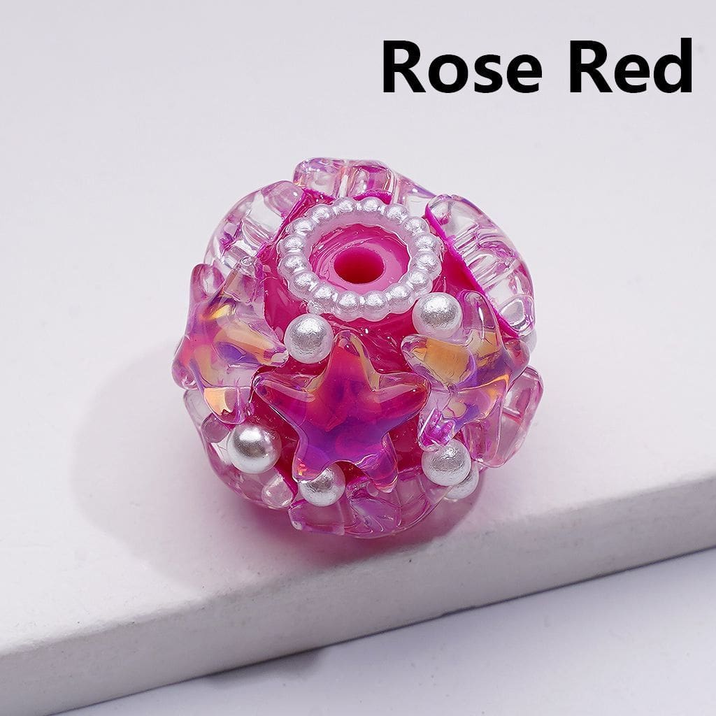 Shiny Stars Multi-Color Round Acrylic Beads with White Pearls 22*18MM