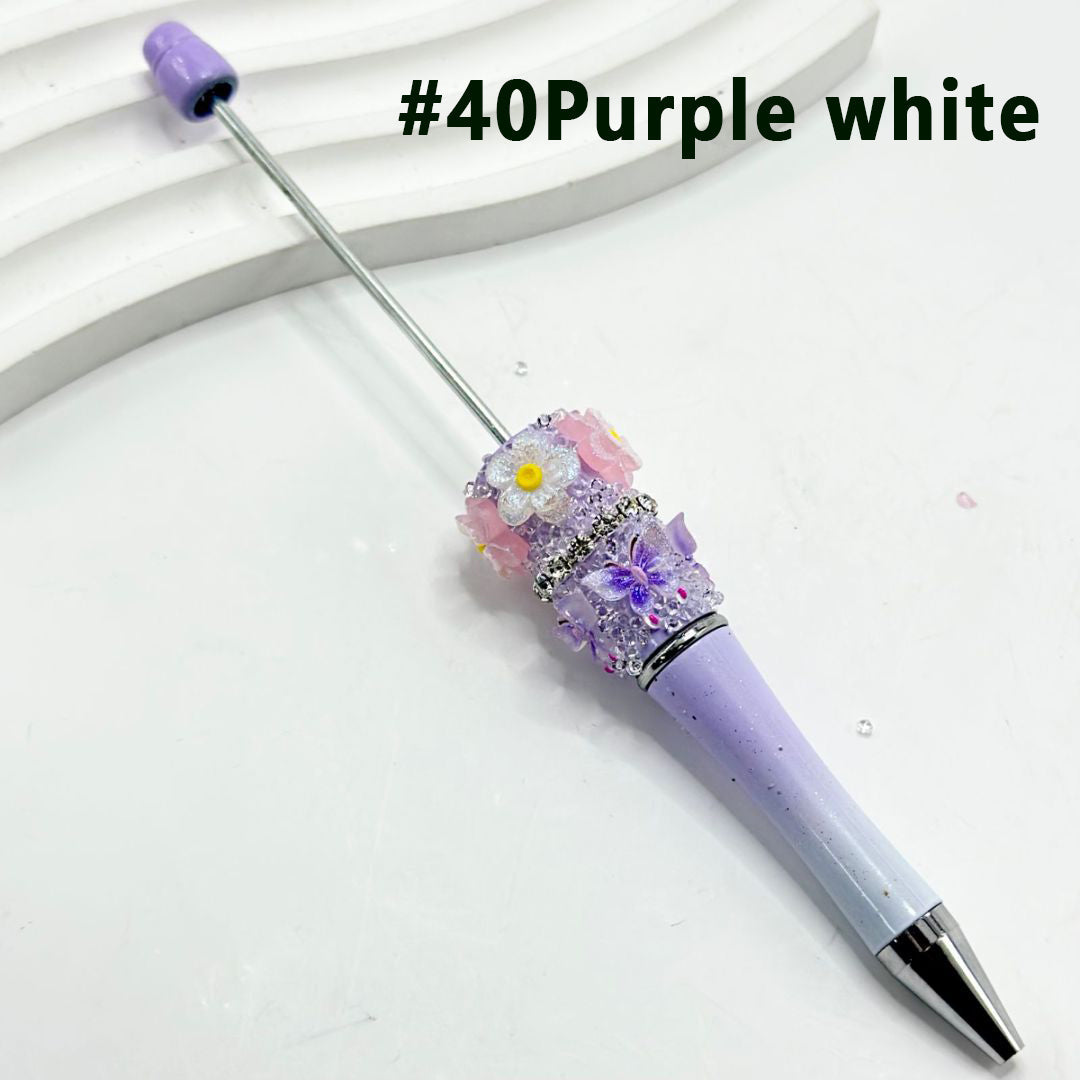 Resin Small Flowers Butterflies Sugar Wrap Beadable Pens in Ombre Colors with Clear Rhinestones