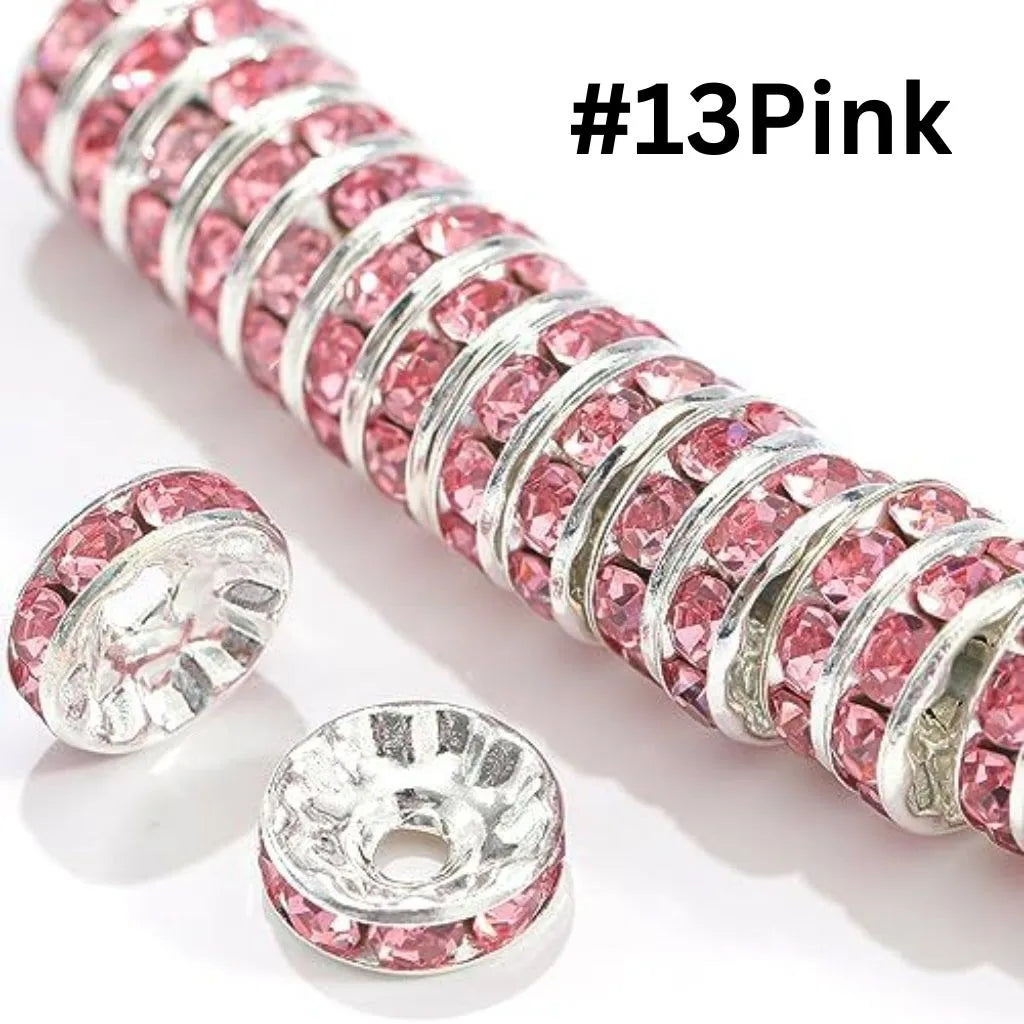 Round Metal Spacers with Straight Flat Rhinestones in Solid Colors, 10mm