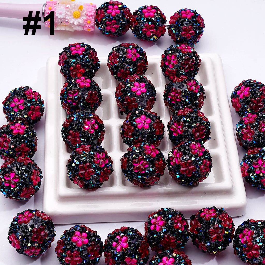 Mini Shiny Cone Shape Cute Flowers Acrylic Beads Clear Rhinestones Round, 20MM