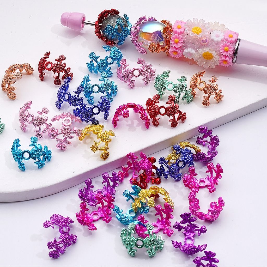 Alloy Flower Bead Cage Caps Multi-Color Metal Design, 16MM Random Mix