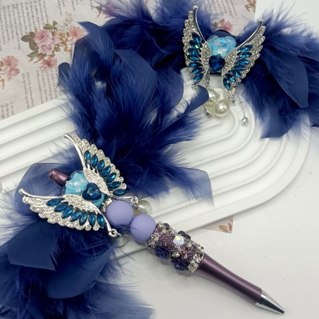 Shiny Rhinestone Chain with Exquisite Silver Alloy Butterfly White Pearls Pendants Heart Butterfly Diamonds Blue Feather Bowknot Accessory Clay Beads