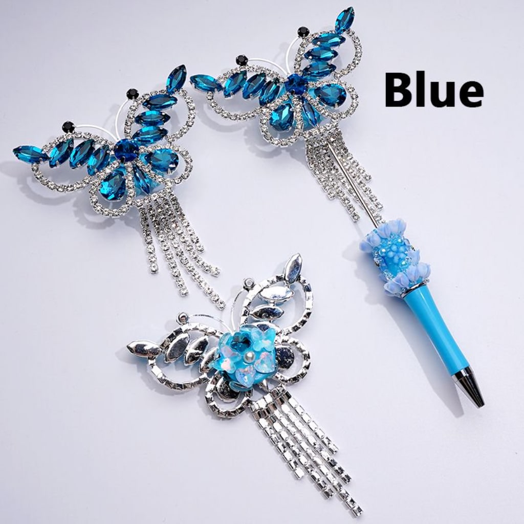 Glittering Silver Alloy Butterfly with Sparkling Rhinestones, Metal Chains & White Pearls Adorned with Hearts, Flowers & Clay Beads Approx. 79x108MM