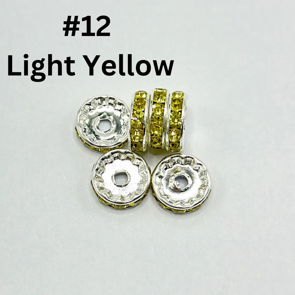 Round Metal Spacers with Straight Flat Rhinestones in Solid Colors, 10mm