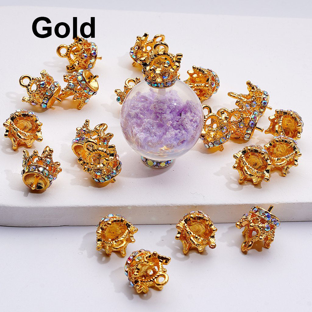 Elegant Fancy Crown Pendant with AB Rhinestones Alloy Hanger Ring Jewelry Charm, Random Mix, 10MM