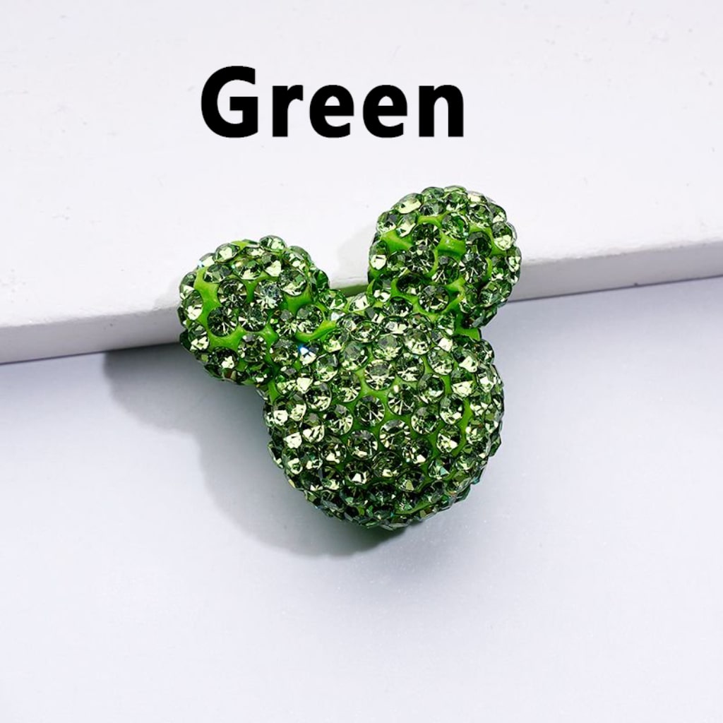 Vivid Cute Mickey Minnie Mouse Head Clay Beads with Shiny Rhinestones, Solid Color, Approx. 22x24x17MM