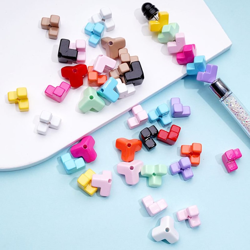 Building Toy Mini Cute Colorful Blocks Bricks Acrylic Beads, Random Mix, Around 12*12MM