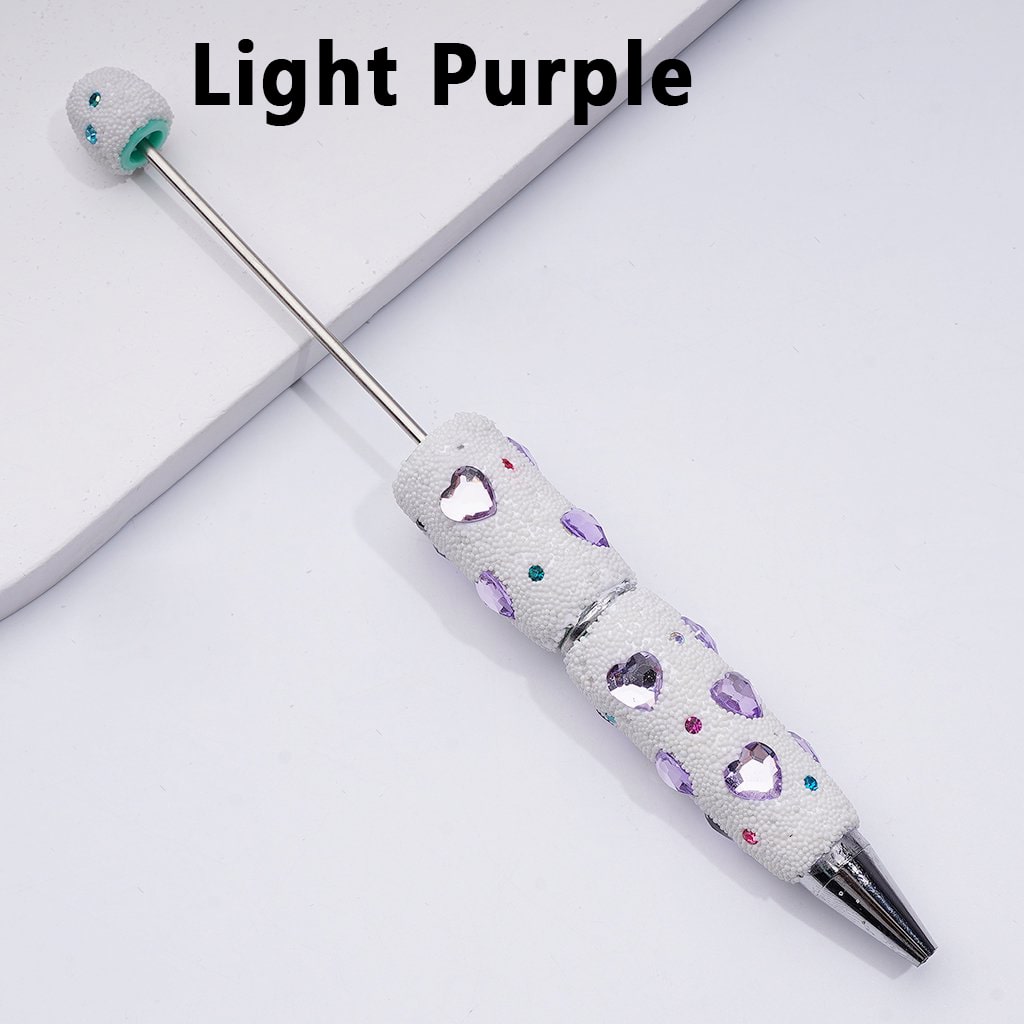 Elegant Beadable Heart Pen – Solid Colors with Sparkling Rhinestones & Mini Snow Balls