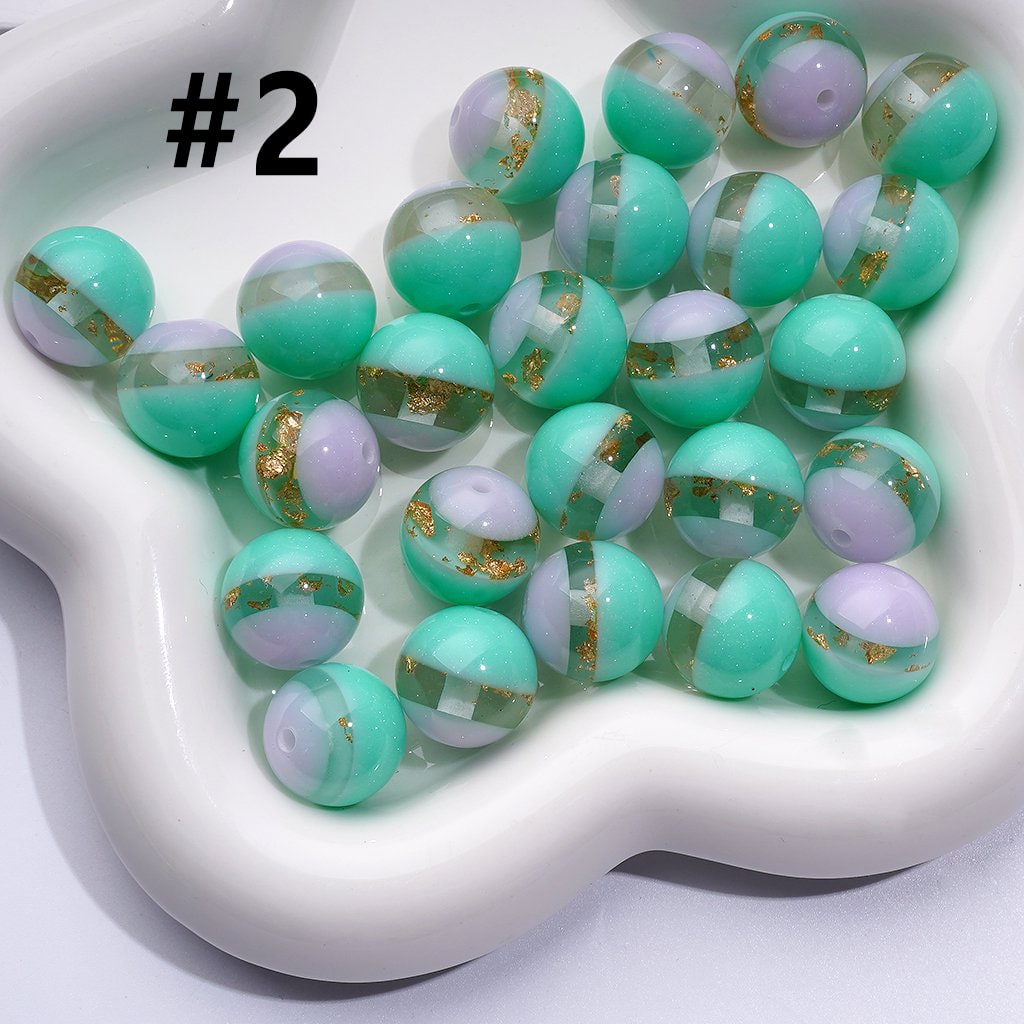 16MM Round Cat Eye Acrylic Beads with Glitter & Gold Foil Core, Dual-Tone Shine for DIY Crafts