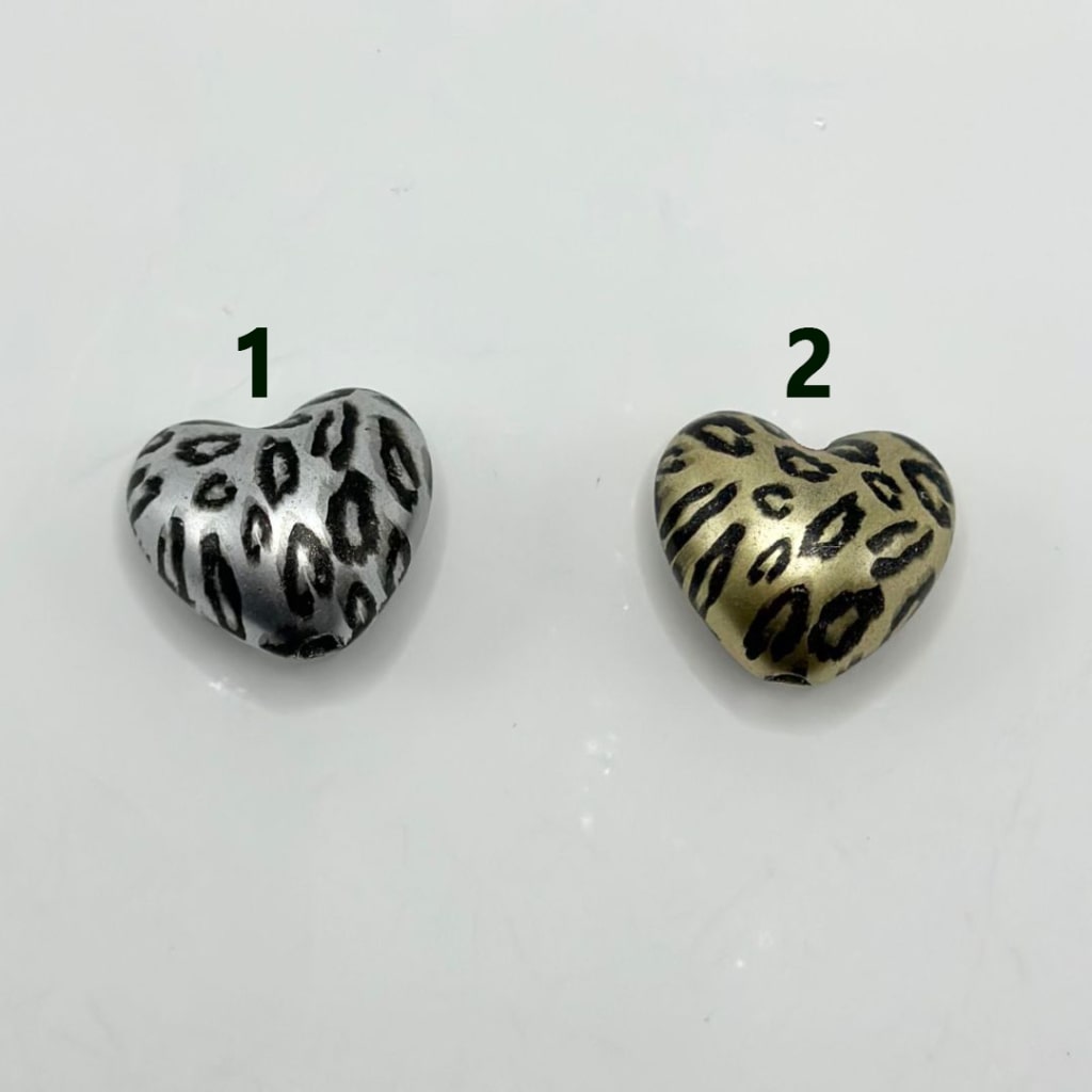 Gold & Silver Metallic Heart Shape with Jaguar Print Acrylic Beads 19*21MM