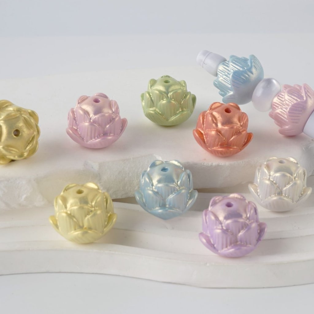 Colorful Cute Lotus Flower Acrylic Beads, Around 21*17MM, Random Mix