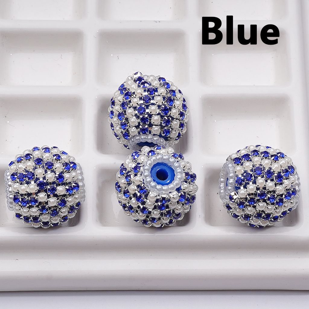 White Pearls Round Acrylic Beads Multi-Color Shiny Rhinestones 20MM