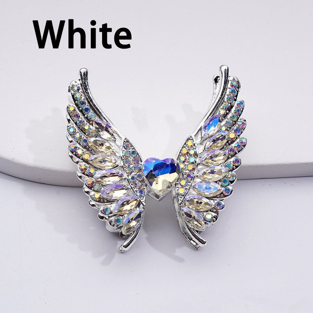 Exquisite Fancy Silver Alloy Angel's Wings Beads with Shiny Rhinestones, 46*50MM, Random Mix