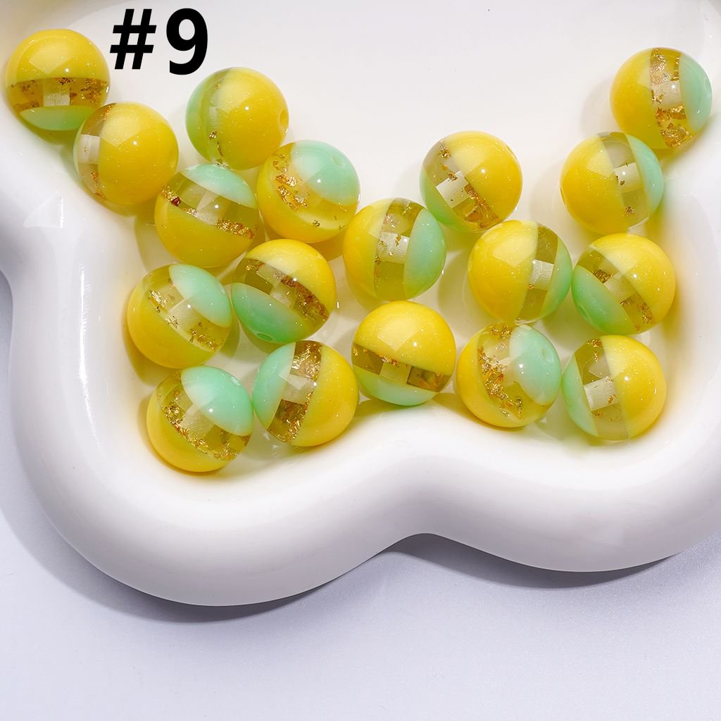 16MM Round Cat Eye Acrylic Beads with Glitter & Gold Foil Core, Dual-Tone Shine for DIY Crafts