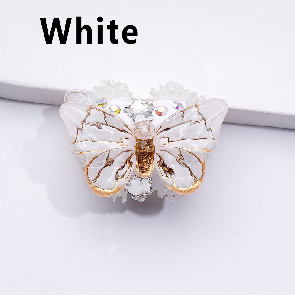 Chic Butterfly Clay Beads with Gold Stripes, AB Crystals, Clear Stars & Floral Details, Approx. 32x18MM