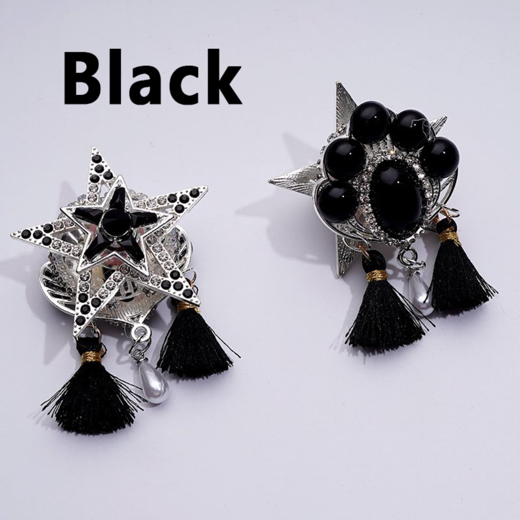 Elegant Silver Alloy Star Leaf Adorned with Clear & Multi-Color Sparkling Rhinestones, Mini Bubble Balls & White Pearl Tassel Pendant Embellished with Acrylic Beads Approx. 46x64MM