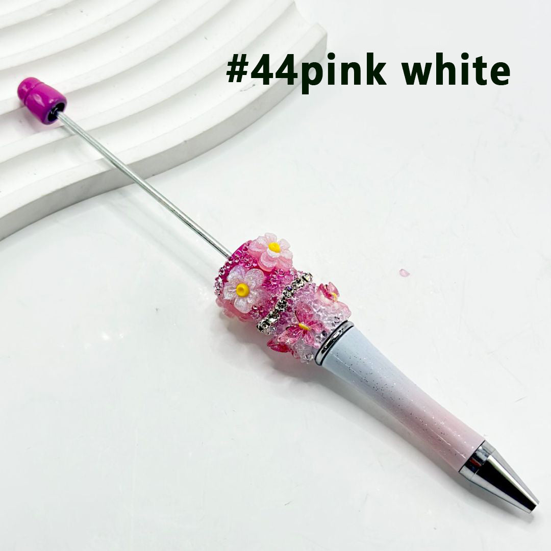 Resin Small Flowers Butterflies Sugar Wrap Beadable Pens in Ombre Colors with Clear Rhinestones