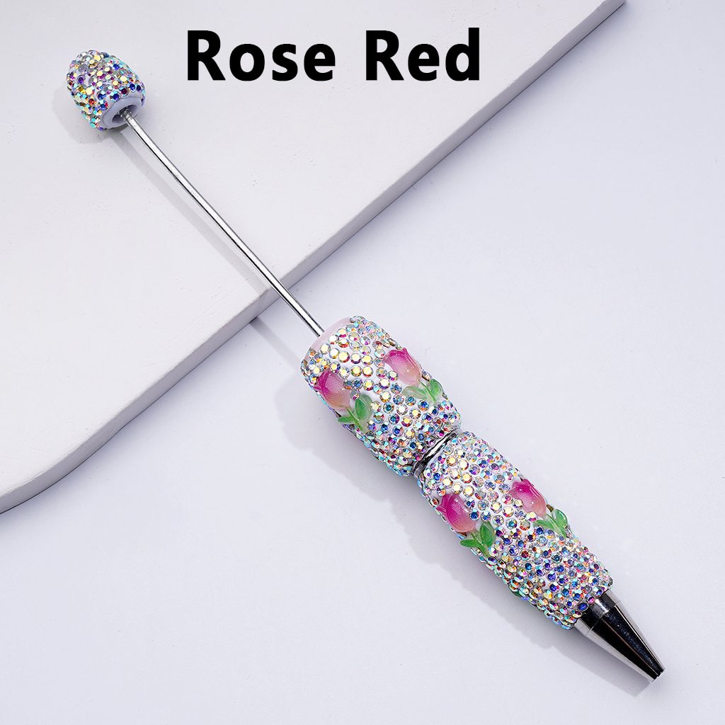 Beadable Clay Pens with Mini Cute Tulip Flowers, Fully Covered in AB Rhinestones