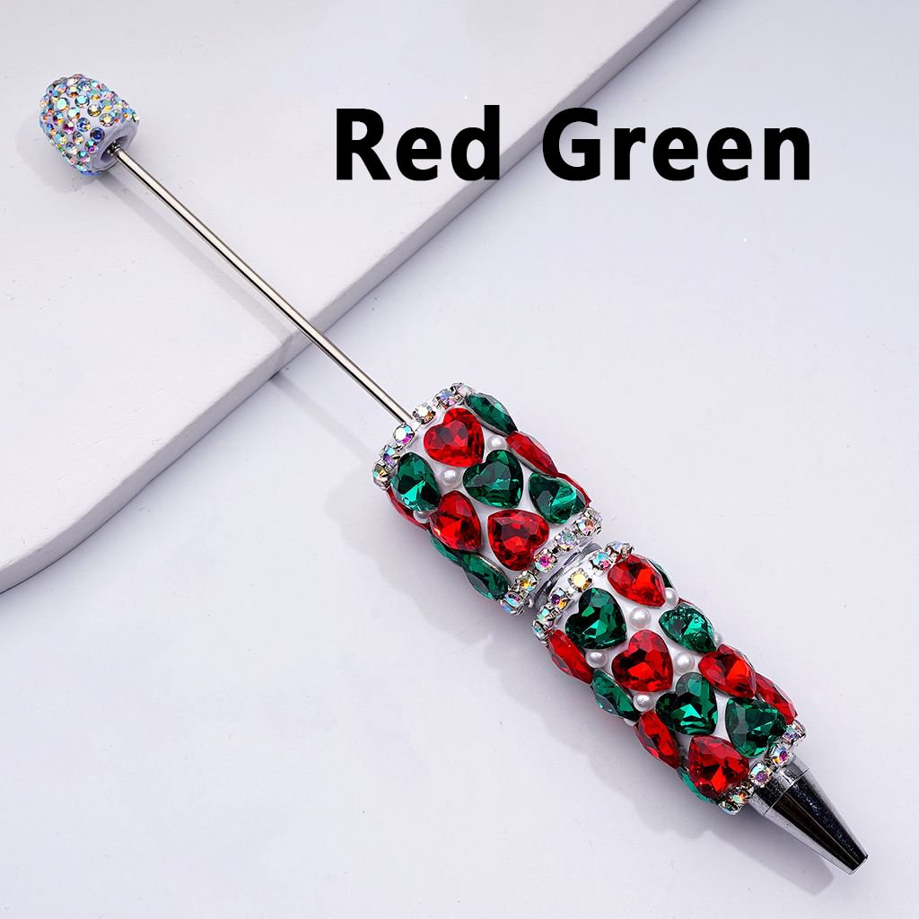 Beadable Clay Pen with Colorful Shiny Hearts, White Pearls & AB Rhinestone Chain DIY Glam Stationery