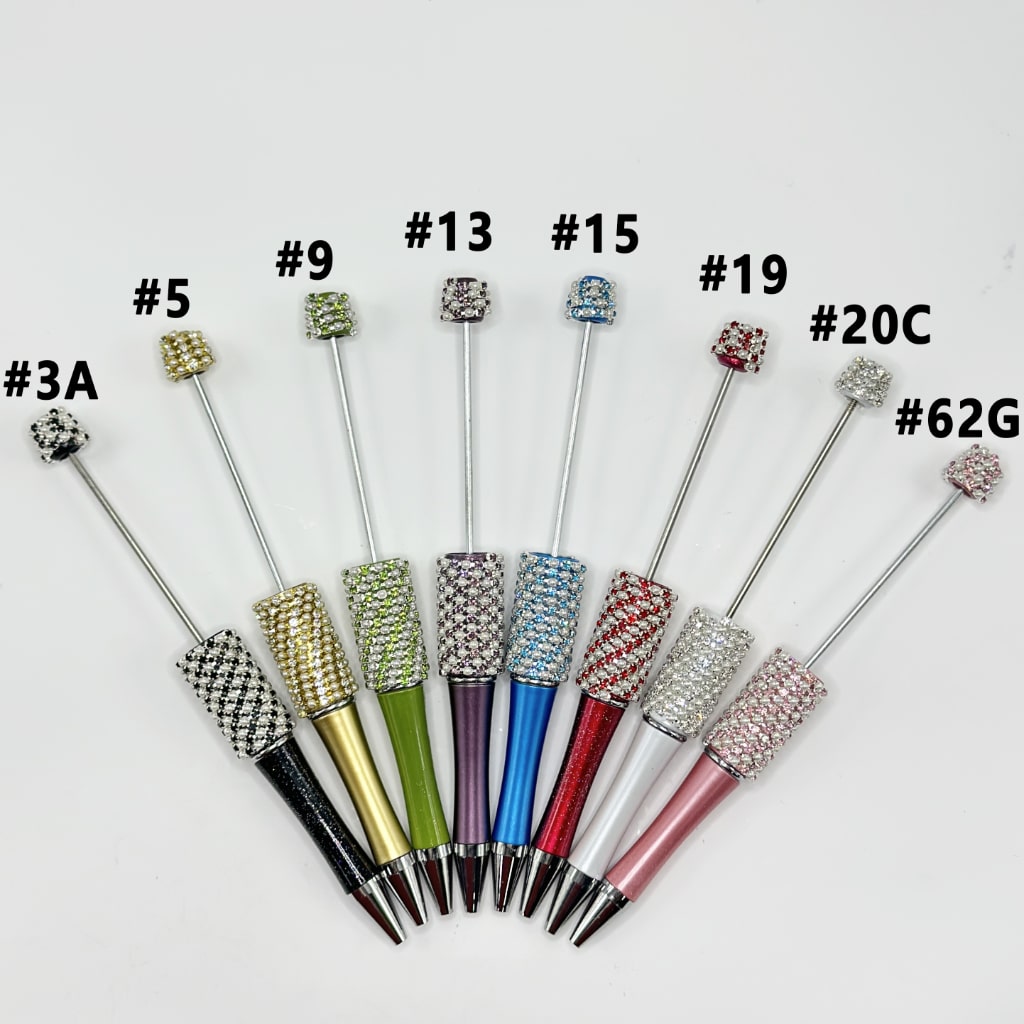 Rhinestone & White Pearl Chain with DIY Beadable Pen in Solid Colors