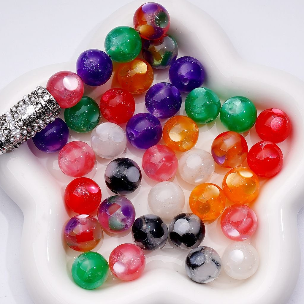 Glitter Acrylic Beads Round Shape with Colorful Spot Effects, 16MM, Random Mix