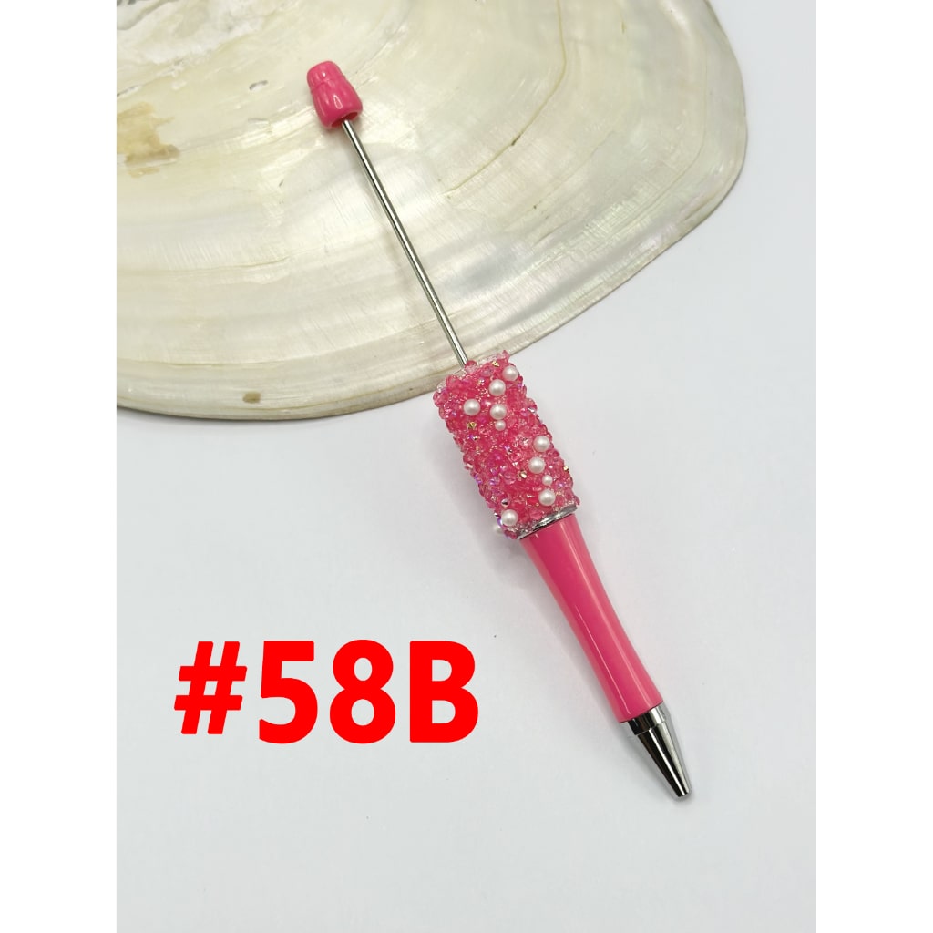 Clear Rhinestones and White Pearls Diamond Shape Beadable Pens in Solid Colors