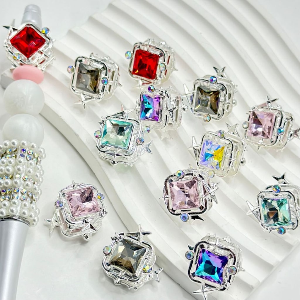 Square Frame Star with Large Square Colorful Shiny Rhinestone Bling Bling Silver Alloy Mini AB Rhinestone, Around 22*15MM