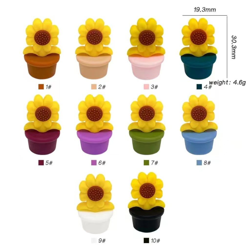 Sun Flower Beads in a Pot Shape, Sunflower Silicone Focal Beads