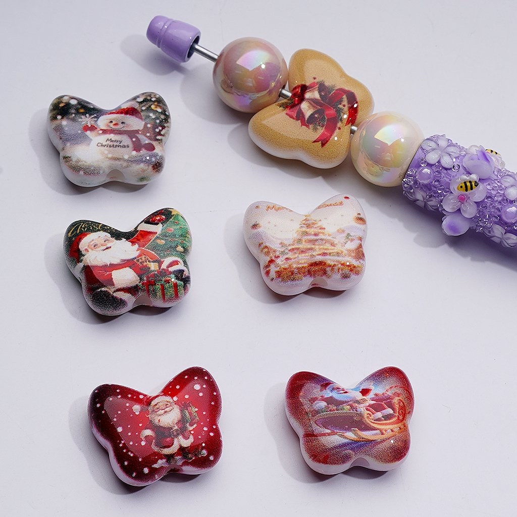 Butterfly Shape Merry Christmas Series, Acrylic Beads 26*22MM Random Mix