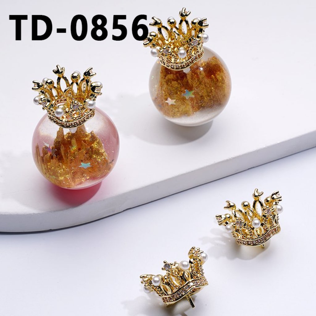 Fancy Gold Bling Bling Alloy Crown with White Pearls for Beads Jewelry Accessories, Around 20*10MM, Please read the description