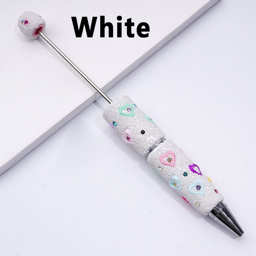 Beadable Clay Pens Covered with Colorful Shiny Rhinestones Mini Snow Balls and Cute Heart Frames Along the Entire Pen