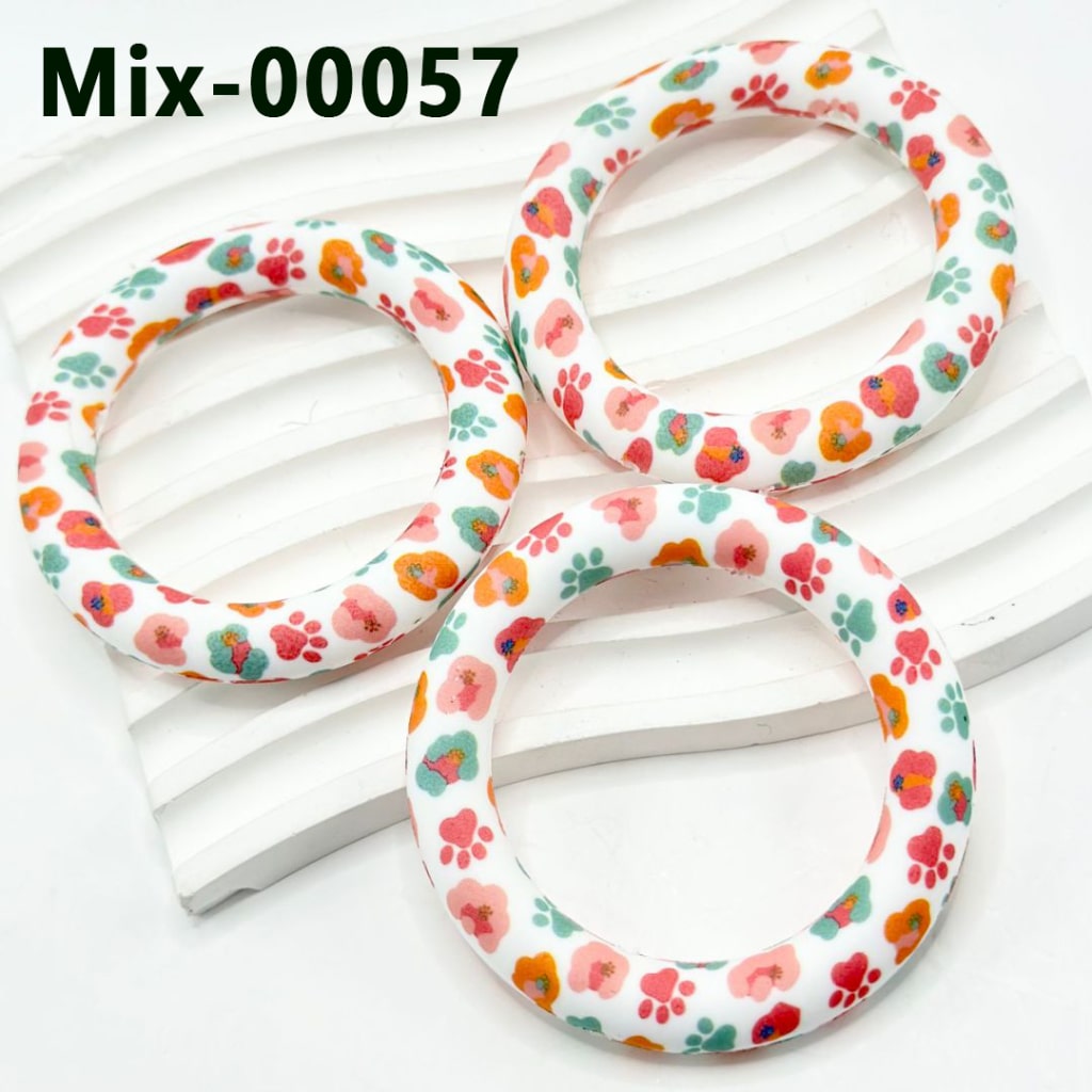 Puppy Dog Paw Silicone Ring Frame Colorful Cute Bead Circle Round Soft Car Hanger Charm Loop 65mm