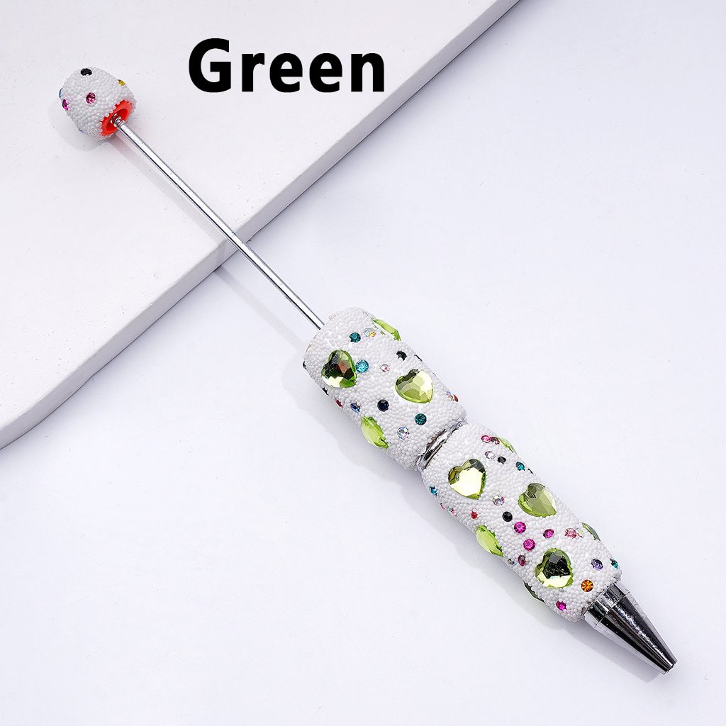 Elegant Beadable Heart Pen – Solid Colors with Sparkling Rhinestones & Mini Snow Balls