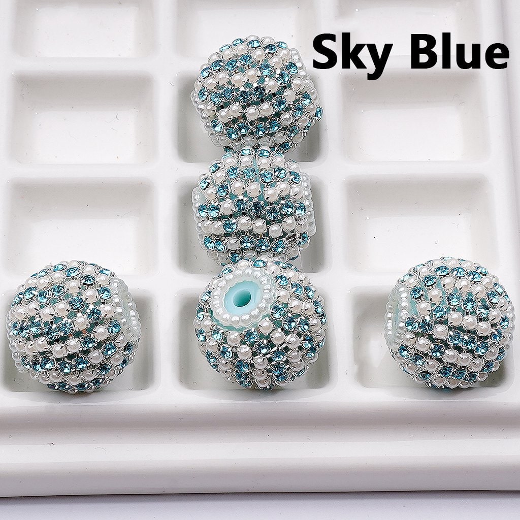White Pearls Round Acrylic Beads Multi-Color Shiny Rhinestones 20MM