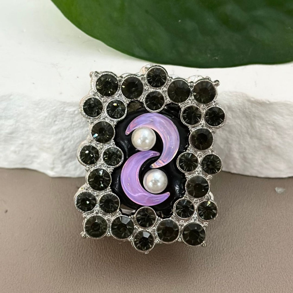 Silver Alloy Fancy Rectangle Frame with Colorful Rhinestones, White Pearls, Clear Crescent Moon, and Clay Beads Around 37*29MM