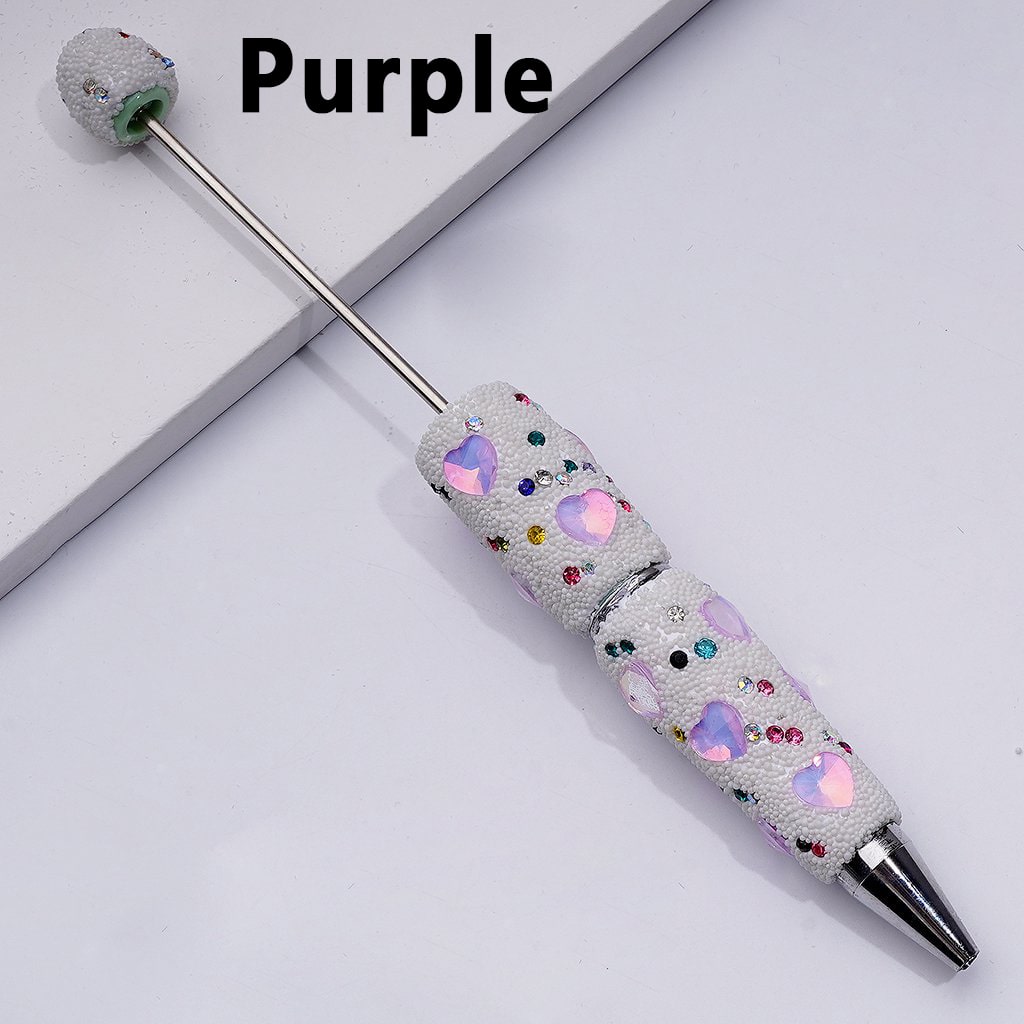 Vibrant Beadable Heart Pen – Jelly Colors with Sparkling Rhinestones & Mini Snow Balls