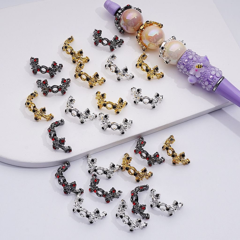 Cross with Black Red Rhinestones Gold Silver Gun Black Alloy Bead Cage Cap 20MM