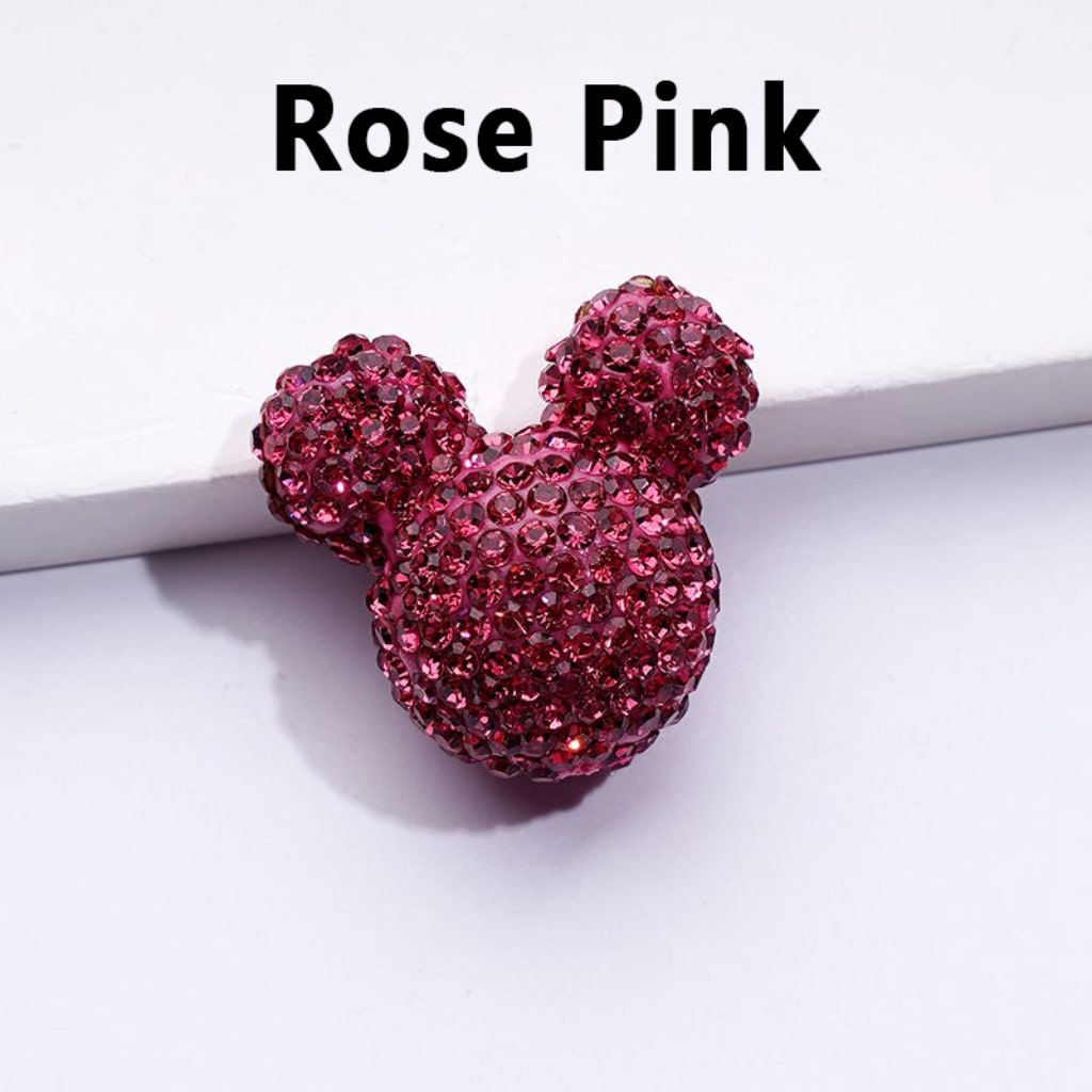 Vivid Cute Mickey Minnie Mouse Head Clay Beads with Shiny Rhinestones, Solid Color, Approx. 22x24x17MM