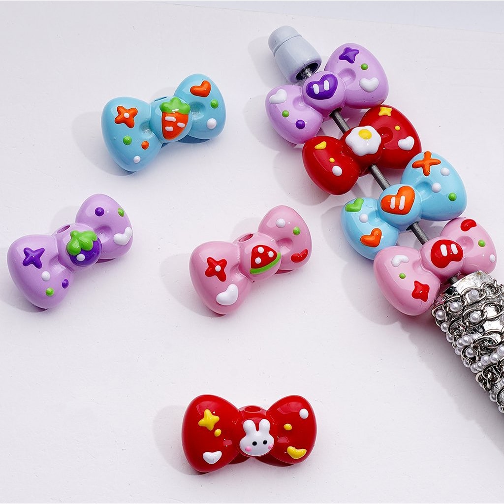 Hand Painted Cute Multi-Color Bowknots Acrylic Beads 251212MM Random Mix