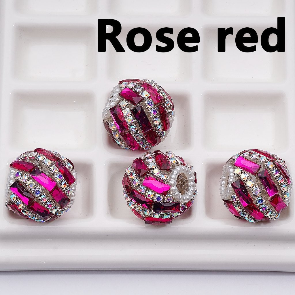 Rectangle & AB Rhinestones Chains Spiral Style Shiny White Pearls Loop Acrylic Beads 20MM