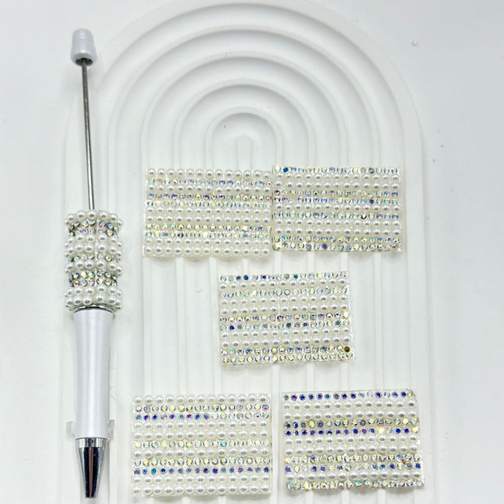 Wraps Tapes with Small AB Rhinestones DIY Bling Bling White Pearls for Pen, Around 40*28MM, 78pcs in 1 Sheet, Please Read the Description