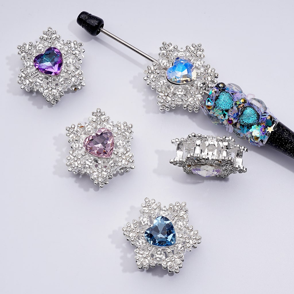 Elegant Silver Alloy Snowflake Beads – Mini Clear & Vibrant Heart Rhinestones – Approx. 31MM – Assorted Mix
