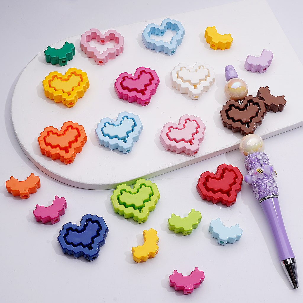 Hearts & Hearts Frame Puzzle Set Acrylic Beads Cute 30*26MM (1pcs heart + 1pcs heart frame is 1 set, 20pcs is 10 sets, Single Color is available for 200 sets Whole bag)