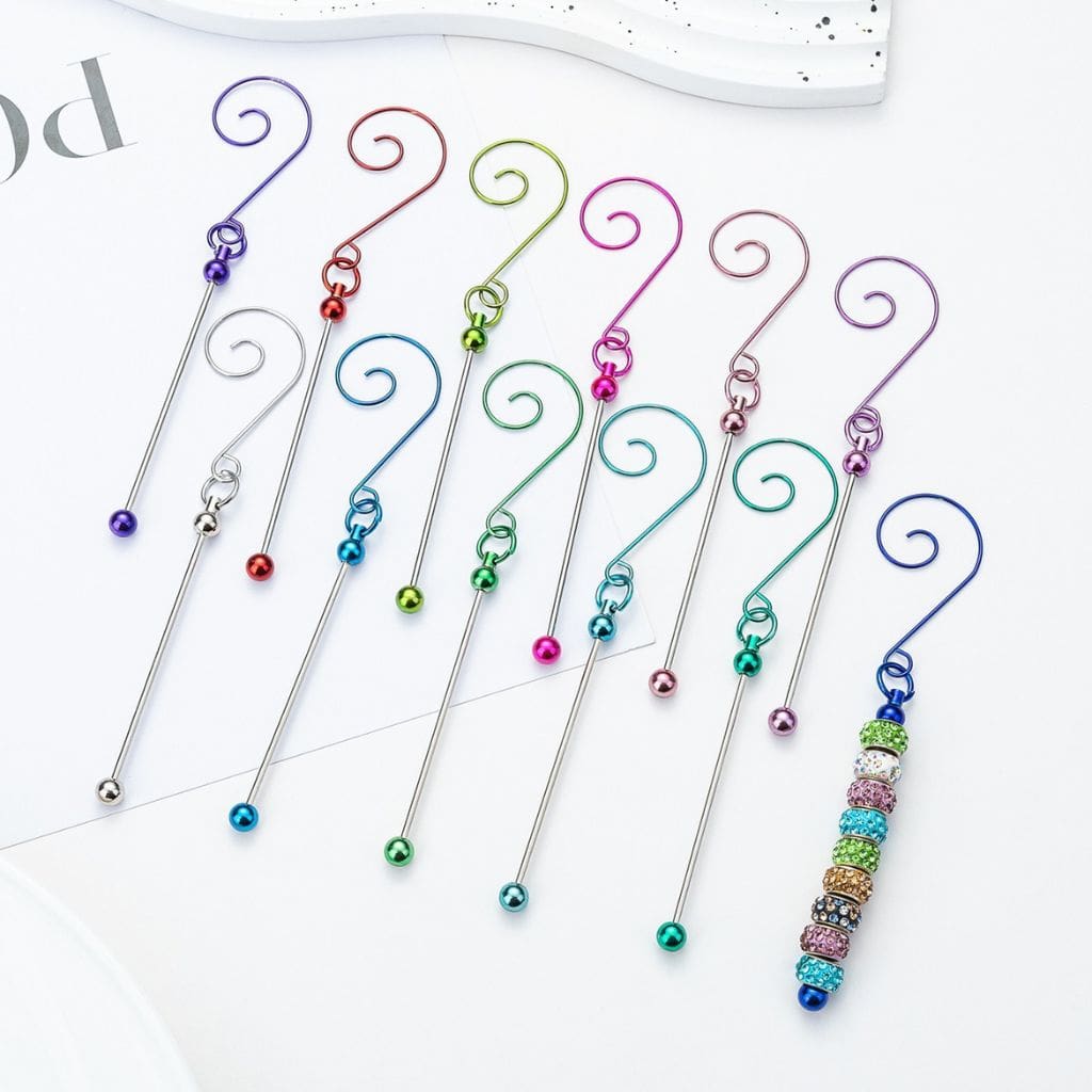 DIY Beadable Metal Keychains with Bar, White Pearls & Colorful Rhinestones, Total Length Around 145MM