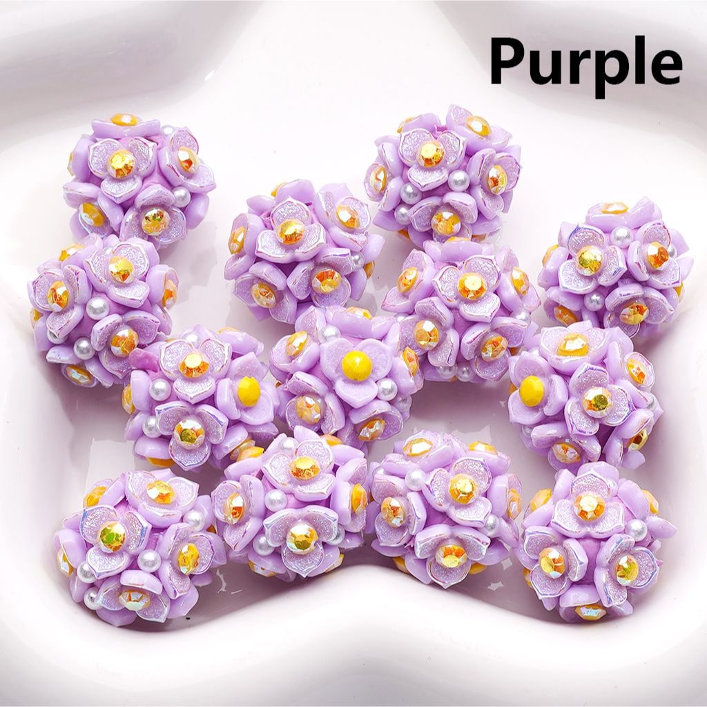 Shiny Clay Beads Three-Petal Flower with Colorful Stamen and White Pearls 20MM