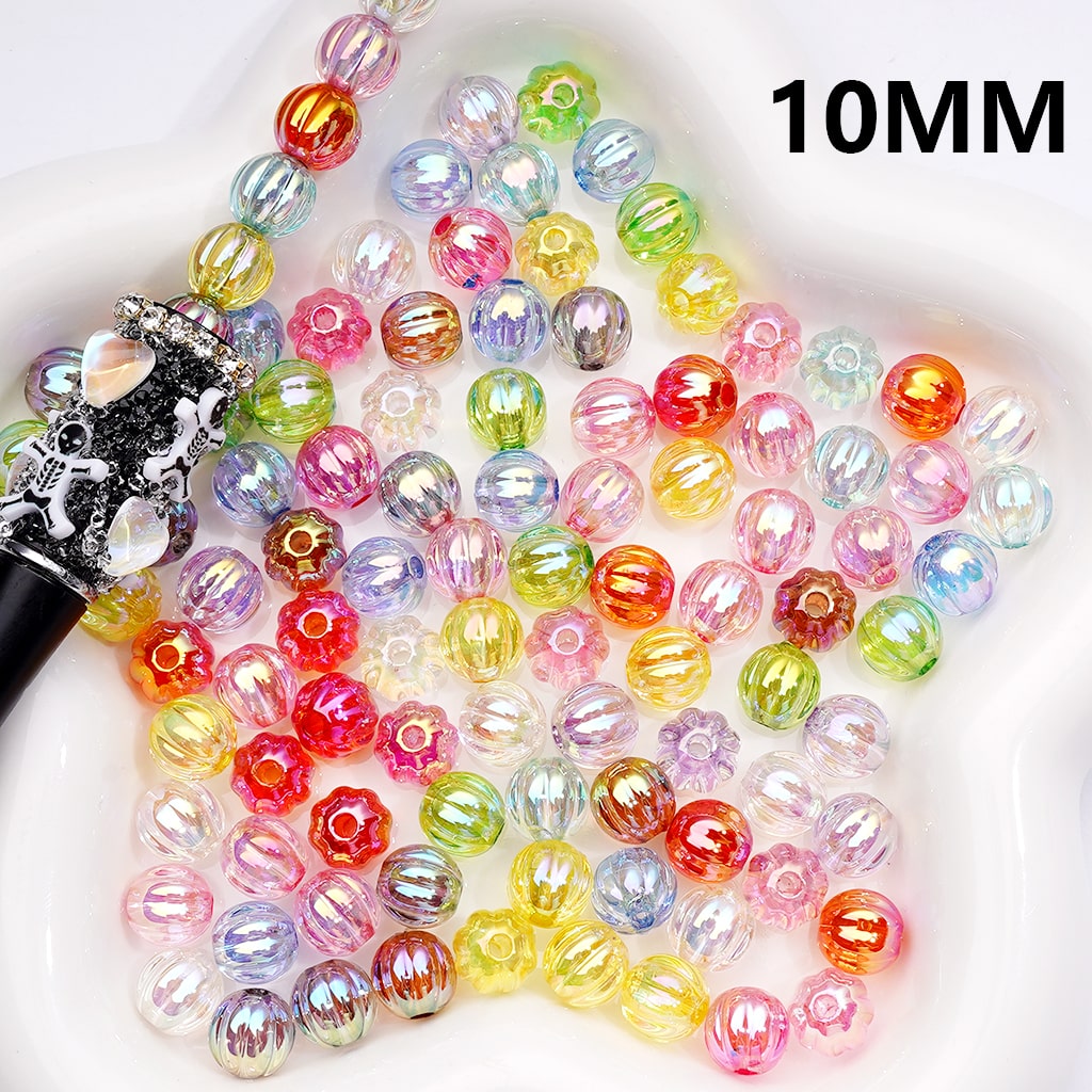 UV Coated Translucent Pumpkin Halloween Design Multi-Color Acrylic Beads 10MM
