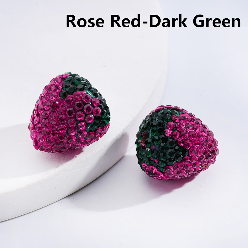 Strawberry Design with Multi-Color Rhinestones Clay Beads 16MM