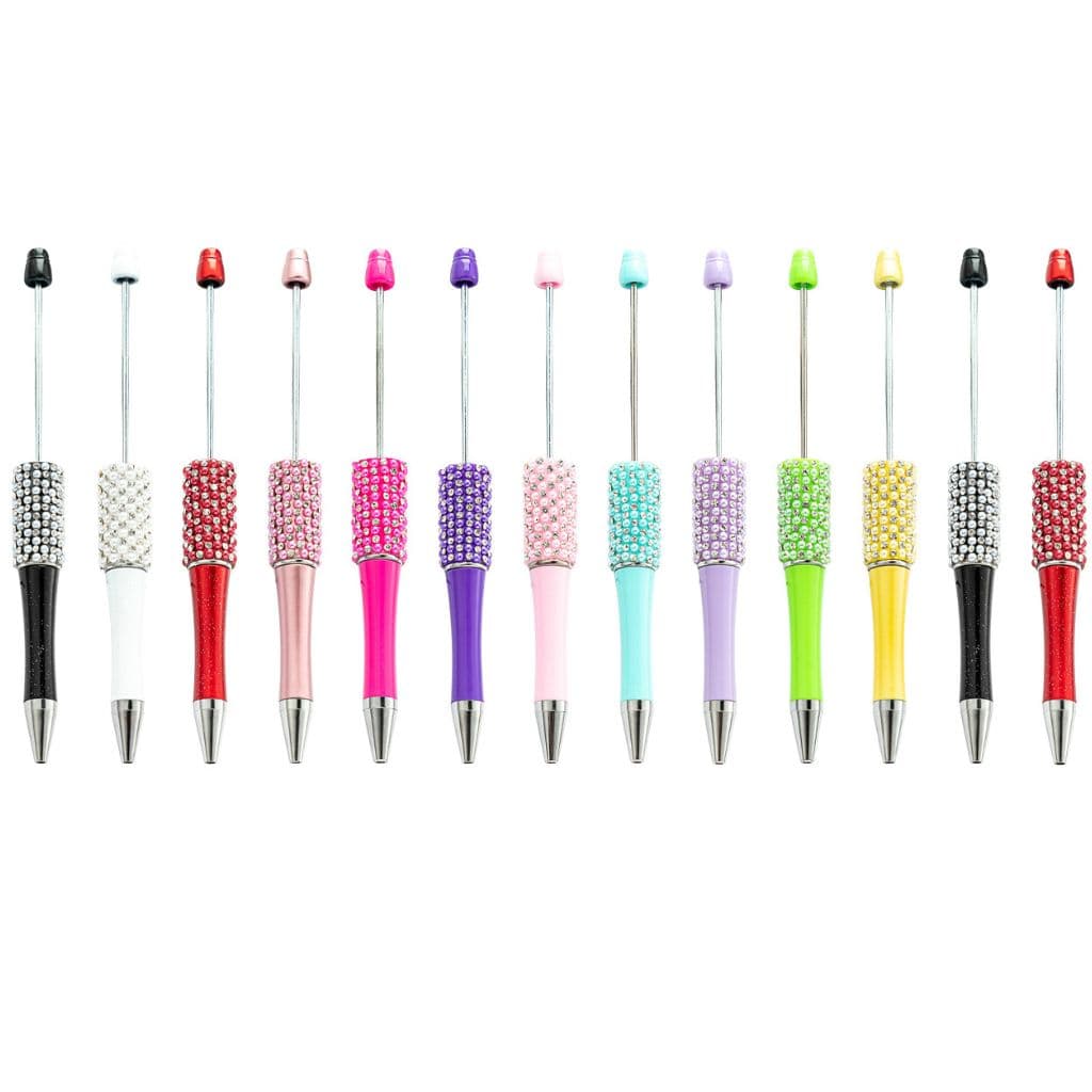 Beadable Pens with Rhinestones and Flatback Pearls in Elegant Solid Colors