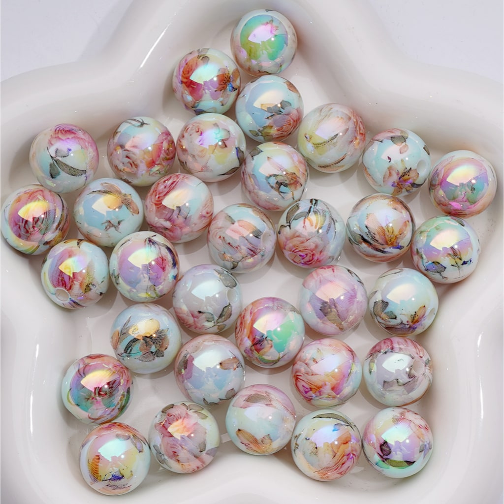 Different Flowers Multi-Color UV Coating Round Acrylic Beads, 16MM (Single Color is available for 200pcs Whole bag)