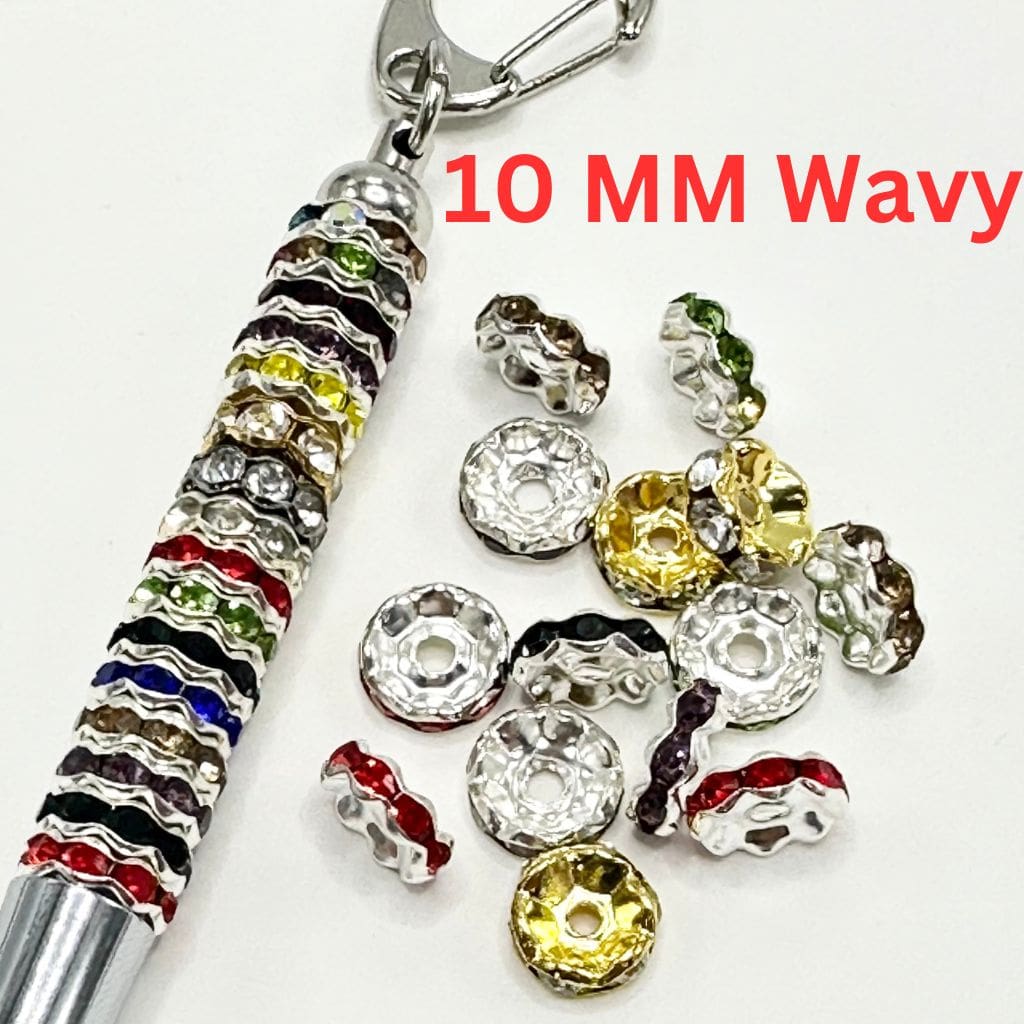 Wavy Shape Metal Spacers with Rhinestones in Solid Colors, 10mm